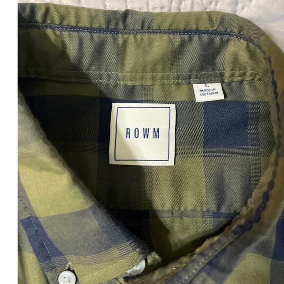 ROWM Casual Plaid Shirt Large Button Front Green Blue Lightweight Long Sleeve - Picture 3 of 8